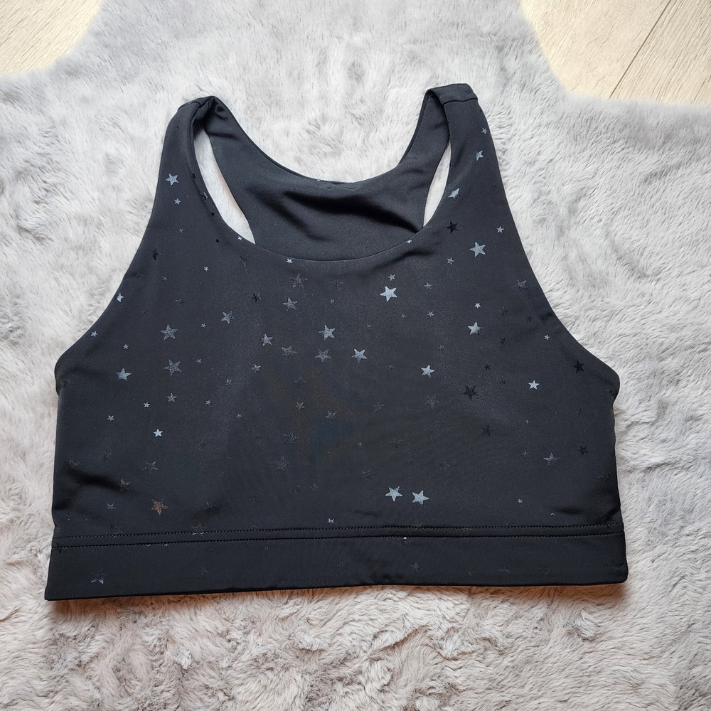 Terez Star Print High Neck Racerback Sports Bra Black Grey Size Large